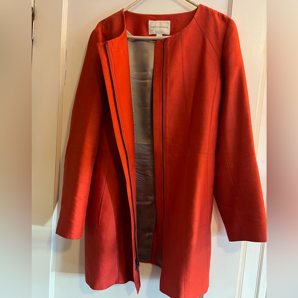 Banana Republic Coral Structured Zip Jacket silk, cotton Size XL - Picture 4 of 8